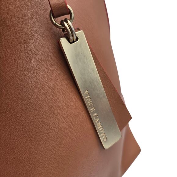 Vince Camuto Leila Brown Leather Drawstring Bucket Bag - Picture 2 of 15